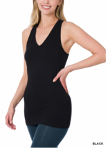 Zenana  2X Soft  Cotton Spandex Tank Top V Neck Racer Back Wide Strap  Black - $11.88