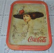 Vintage Drink Delicious Coca Cola Tray. Woman w Faether Hat &amp; Red Rose - $19.99