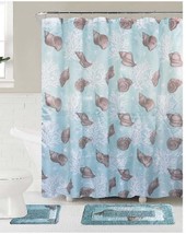 Bath Mat Set (Contour &amp; Rug) with Fabric Shower Curtain and Fabric Cover... - £17.76 GBP