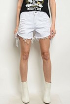 Women&#39;s White Destroyed Denim Side Lace Up Corset Distressed Beach Jean Shorts - £17.35 GBP