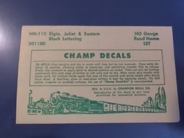 Vintage Champ Decals No. HN-110 Elgin Joliet &amp; Eastern EJ&amp;E Road Name Bl... - £9.51 GBP