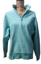 Vtg Champion Women Size M Reverse Weave Quarter Zip Crew Pullover Light Blue - $24.74