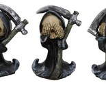 Set Of 3 See Speak And Hear No Evil Grim Reaper Skeleton With Scythe Fig... - $26.99