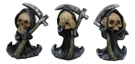 Set Of 3 See Speak And Hear No Evil Grim Reaper Skeleton With Scythe Fig... - £21.15 GBP