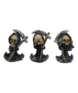 Set Of 3 See Speak And Hear No Evil Grim Reaper Skeleton With Scythe Fig... - $494.20 MXN