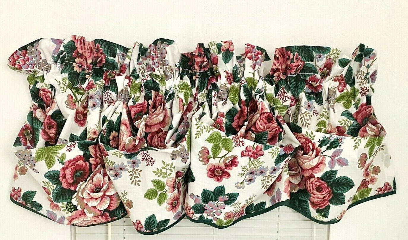 2 Waverly Pleasant Valley Valance Floral Pair Lot Tucked Pinch Pleat 85"x15" Vtg - $28.95