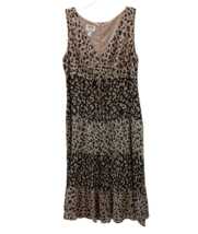 Talbots Dress 12 Silk Midi Brown Beige Animal Print Tiered Sleeveless Lined - £23.18 GBP