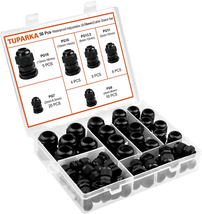 TUPARKA Cable Glands Waterproof Kit 51 Pack Black Nylon PG7 PG9 PG11 PG13.5 PG16 - £16.75 GBP