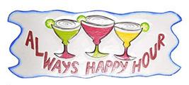 Handmade Margarita Wine Glasses Always Happy Hour Wood Beach Sand Tiki Bar Sign - £19.76 GBP