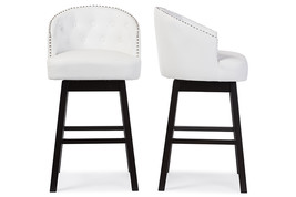 Glaucia White Faux Leather Tufted 2Pc Swivel Barstool Set w/Nail heads Trim - $421.00