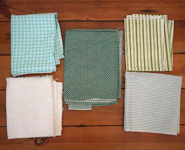 Lot 5 Vintage Stripe Gingham Green White Quilt Cutter Fabric Pieces Schumacher - £13.54 GBP