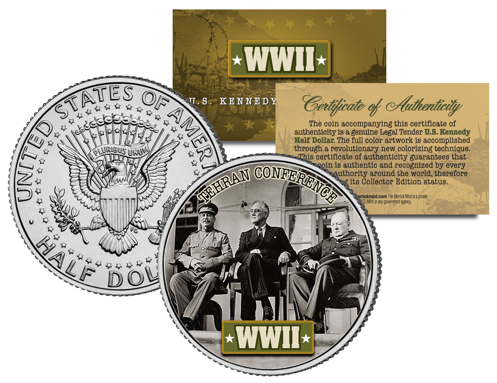 World War II TEHRAN CONFERENCE JFK  Kennedy Half Dollar U.S. Coin - $8.56
