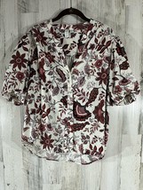 Joie Linen Blend Shirt Size Medium Floral Button Front Puff Sleeves High Low Hem - £23.34 GBP