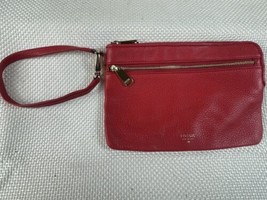 Fossil Red Leather Crossbody Purse Front Zipper Pocket Slim Bag Brass Hardware - £20.70 GBP