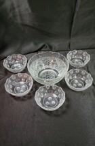 6 Pc Vintage Pressed Glass Fruit Bowl &amp; Berry Dish Set Clear - £10.08 GBP