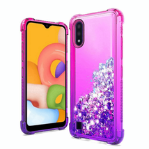 Liquid Quicksand Two-Tone Shockproof Tpu Case For Samsung A01 Hot PINK/PURPLE - £6.02 GBP