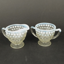 Vintage Anchor Hocking Moonstone Opalescent Glass Hobnail Cream and Suga... - £14.90 GBP