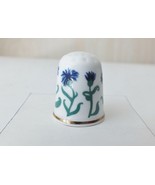Vintage Porcelain China Flower Thimble - Green &amp; Purple Carnations - Gol... - £6.76 GBP