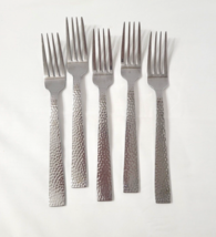 5  Dinner Forks Godinger CASTELLO Hammered Stainless Flatware 8 1/8 - $55.23