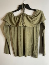 NWT Chaser Green Strappy Off Shoulder Flounce Long Sleeve Top M - £11.99 GBP