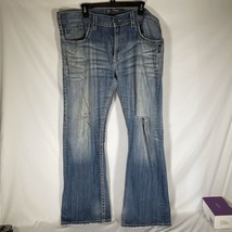 Silver Jeans ZAC Destroyed Men&#39;s Sz 38x34  Thick Stitch Blue Denim Read - £14.52 GBP