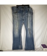Silver Jeans ZAC Destroyed Men&#39;s Sz 38x34  Thick Stitch Blue Denim Read - $351.46 MXN