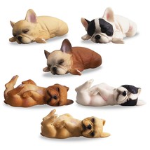 6Pcs Realistic French Bulldog Figurines, Small Solid Lying And Sleepy Dog Figure - £21.64 GBP