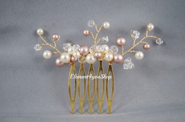 Gold hair comb, Champagne/ivory mix hair piece, Bridal hair comb, Fall w... - $26.00