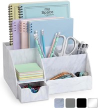 Acrylic Office Desk Organizer With Drawer, Marble 9 Compartments, All-In... - $41.87