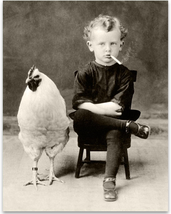 Bizarre Boy with Giant Chicken Oddities and Curiosities Poster - 11X14 Unframed  - $19.56