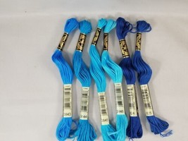 DMC Embroidery Cotton Thread Floss Skeins Lot of 6 Blues - $4.98
