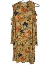 Sz L Multicolor Floral Butterfly Cold Shoulder dress or long tunic Tan c... - $447.04 MXN