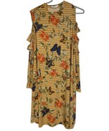 Sz L Multicolor Floral Butterfly Cold Shoulder dress or long tunic Tan c... - $446.21 MXN