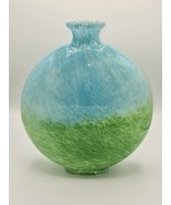 Vintage Blue Green Hand Blown Art Glass Vase Ground Pontil 11.5” - $55.02