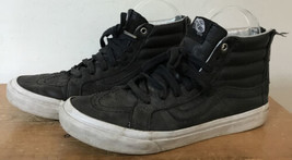 Vans High Top Black Leather Lace Up Sneakers Comfort Shoes Womens 7 Zip ... - $36.99