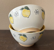 Set of 2 Spectrum Inhomestylez Lemon Print  Bowls Ceramic Beige NWT Diam 7” - $36.99