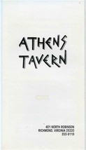 Athens Tavern Menu North Robinson Richmond Virginia 1990&#39;s Greek Restaurant  - £14.24 GBP