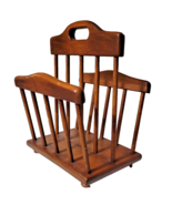Vintage All Wood Magazine Rack Two Compartment Handle Teak Mini Small Do... - £19.06 GBP