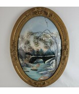 Antique Round Wood Frame Bubble Glass Gold Carved Gesso Convex Ornate Pi... - $170.00
