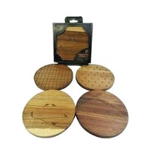 Acacia Wood Coasters Laser Etched Design Set of 4 Trees Birds on Wire New Boxed - £10.95 GBP