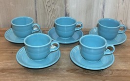 Set Of 5 ~ Vintage Fiesta Fiestaware Footed Cups Saucers Turquoise Blue - £22.38 GBP