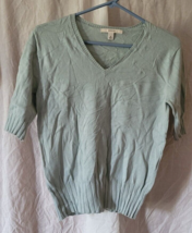 Merona Size Medium Ick Blue Short Sleeve V-Neck Sweater Casual Dressy Ribbed - £7.85 GBP