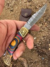 Damascus Pocket Knife Folding Blade Scout Knife Ideal Hunting Camping Knife - $29.65