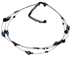 Chico&#39;s Black Multi-Strand Wire Blue Beaded Choker Necklace - £15.13 GBP