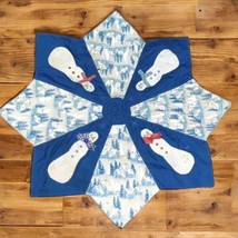 Vintage Christmas TREE SKIRT Hand Quilted Appliquéd Snowman Star Snowflake - £15.46 GBP