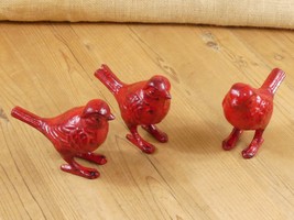 3 Cast Iron Cardinal Bird Statues Figurine Art Sculpture Garden Decor We... - $35.99