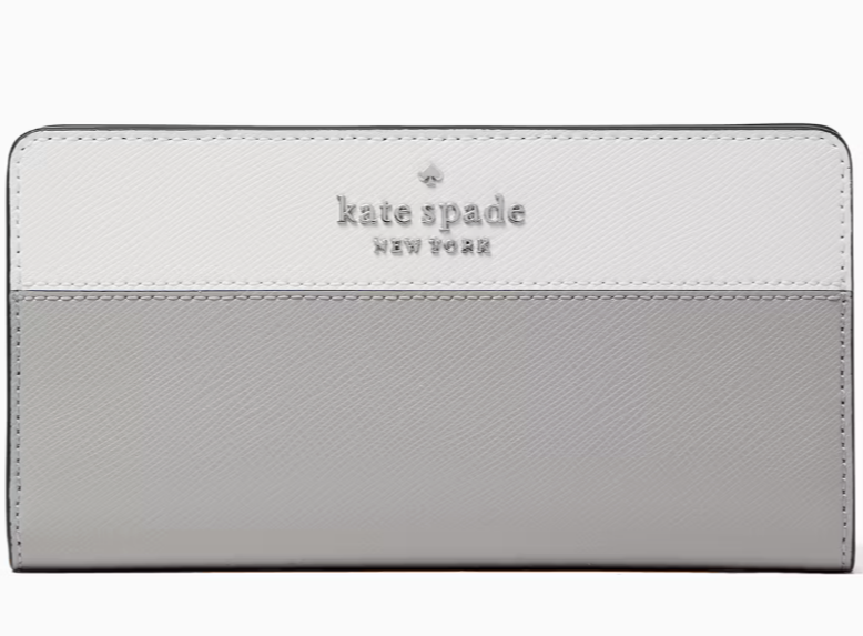 Kate Spade Staci Large Slim Bifold Nimbus Grey Wallet WLR00122 NWT Gray $169