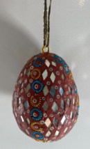 Handmade Red Beaded Egg Reflective Mosaic Fancy Ornate Ornament - £18.34 GBP