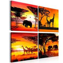 Tiptophomedecor Stretched Canvas Animal Art - African Animals (4 Parts) - Stretc - £77.12 GBP+