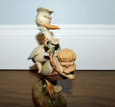 ANRI Wood Carving Italy &quot;Sweet Arrival&quot; 6in Stork Blue Boy Figurine NICE! - £27.58 GBP